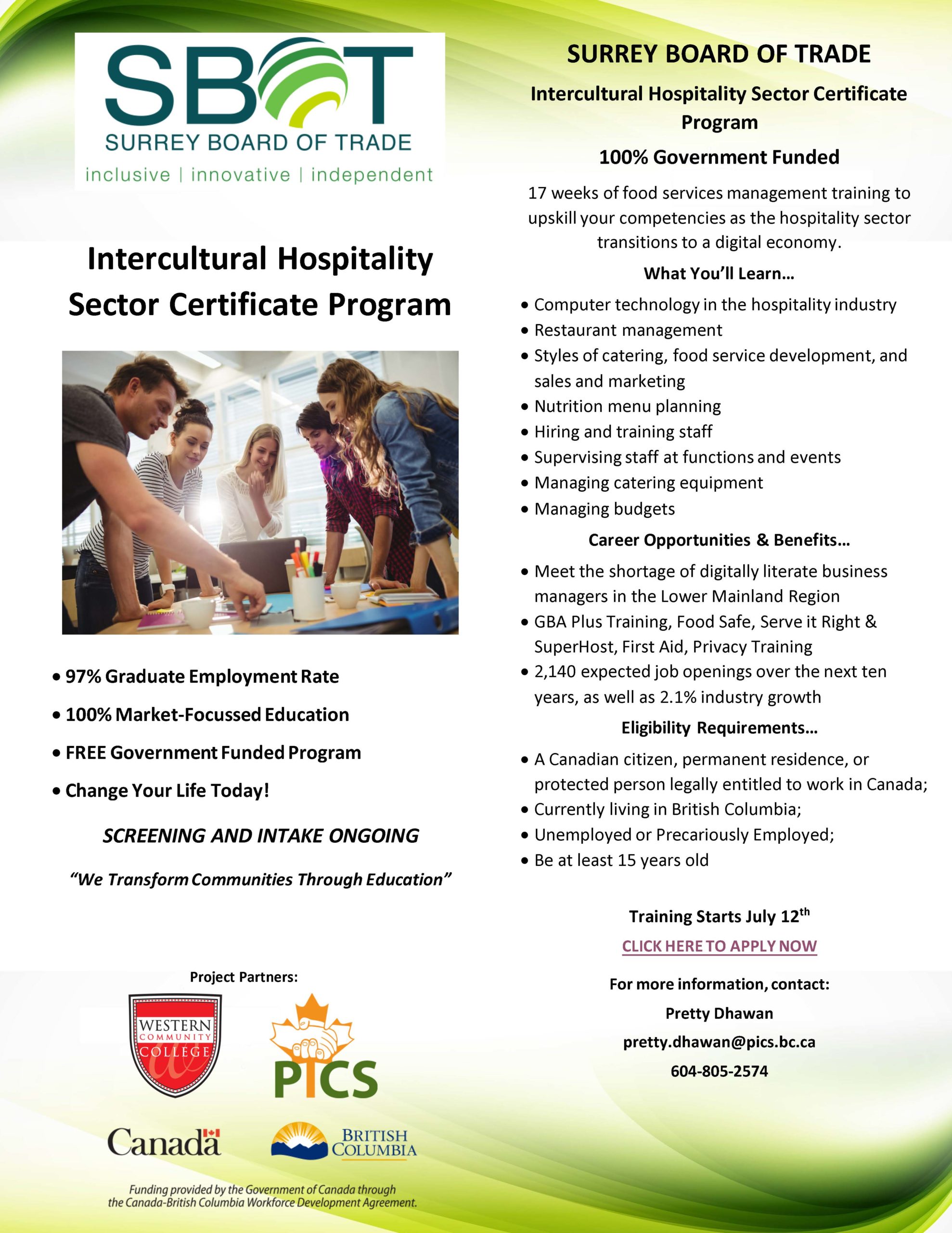 SBOT Intercultural Hospitality Sector Certificate Program Poster scaled 1